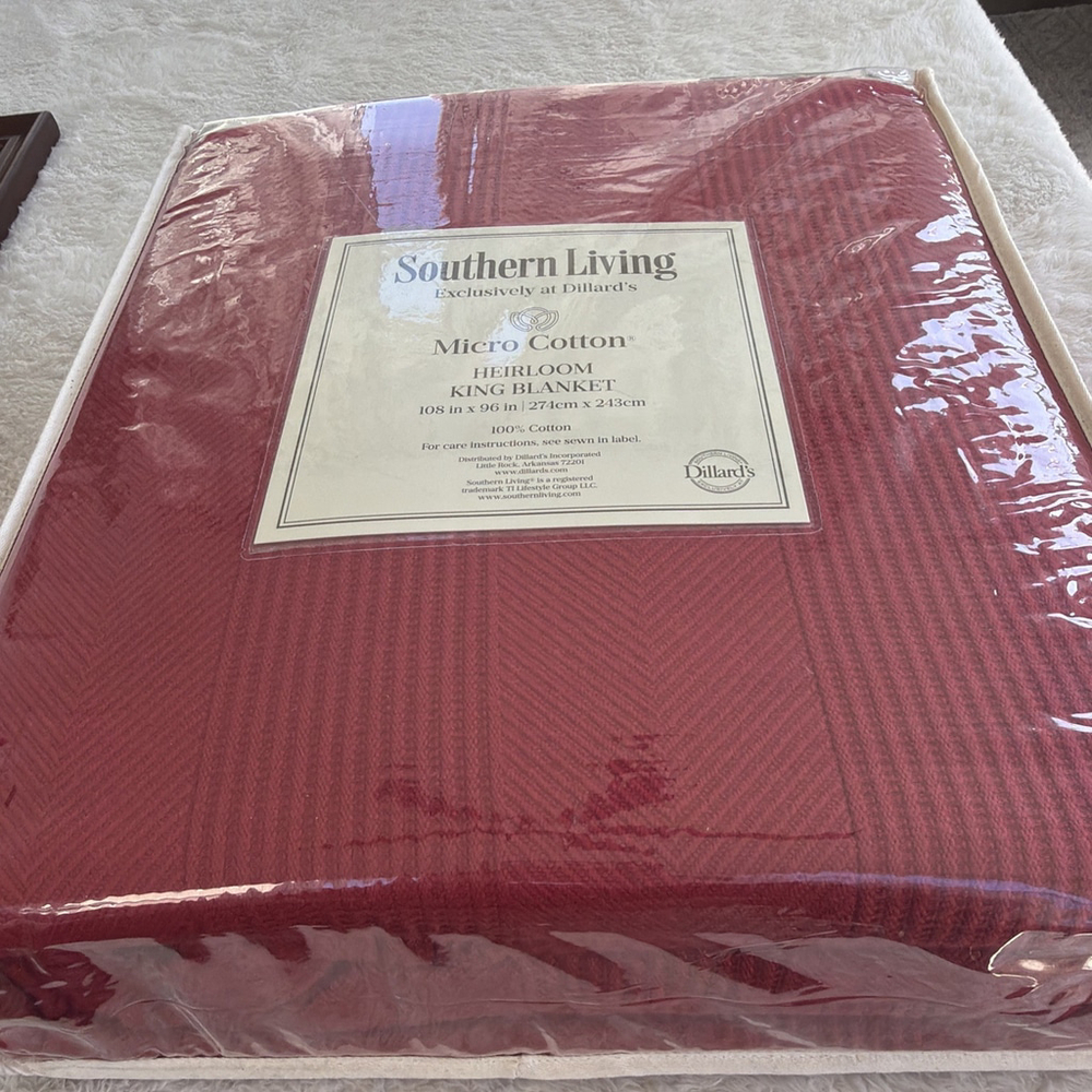 Southern Living King 100% Cotton Textured Heirloom Blanket Pepper Red NWT $119